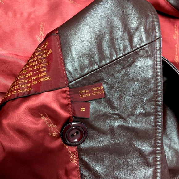 Etienne Aigner Womens Burgundy Genuine Leather Blazer Jacket Size 8 - Picture 7 of 10
